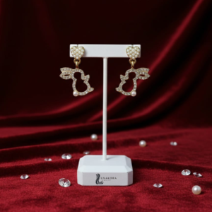 Heart Angel Drop Earrings – Gold & Pearl Finish