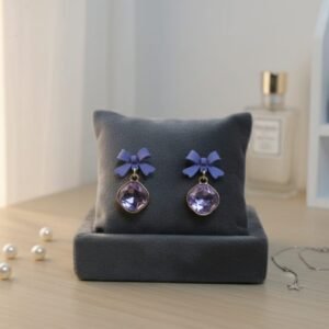Purple Bow Crystal Drop Earrings – Elegant Gold Tone Fashion