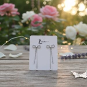 Gold Bow Crystal Drop Earrings for Women