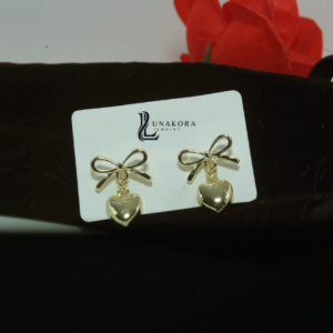 Gold Bow Heart Drop Earrings for Women