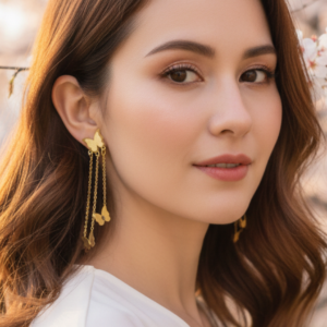 Golden Butterfly Long Drop Earrings
