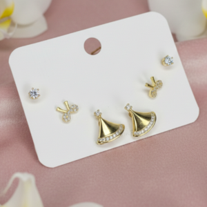 Elegant Gold Stud Earring Set (3 Pairs)