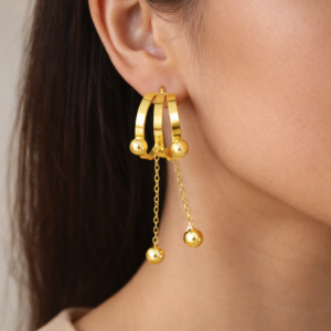Gold Double Hoop Chain Drop Earrings