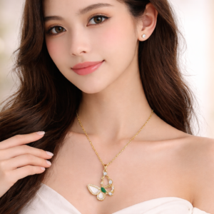 Emerald Flutter Butterfly Pendant Necklace