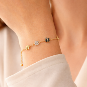 Tri-Tone Floral Charm Adjustable Bracelet