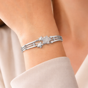 Silver Star Charm Bracelet with Crystal Accents