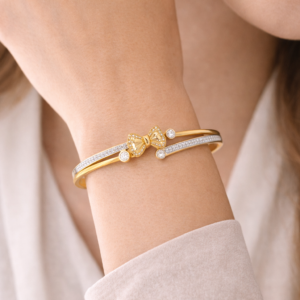 Luxury Gold-Plated Bow Crystal Cuff Bracelet for Women