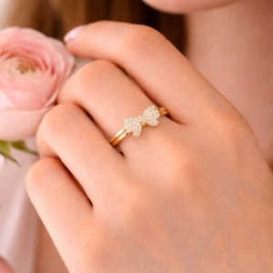 Elegant Gold Bow Crystal Ring
