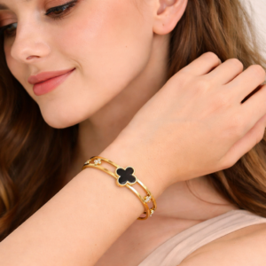 Midnight Clover Gold Cuff Bracelet