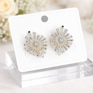Elegant Crystal Sunburst Stud Earrings (Silver-Gold Finish)