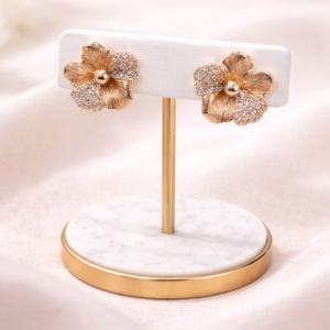 Golden Floral Crystal Stud Earrings – Elegant Party Wear