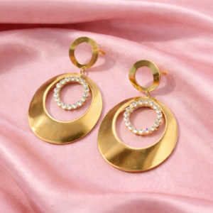 Golden Double Circle Crystal Drop Earrings