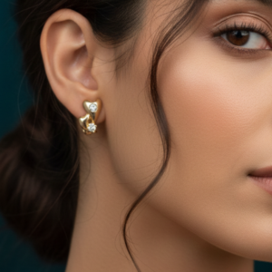 Elegant Dual Heart Gold Stud Earrings