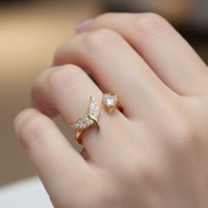 Elegant Butterfly & Heart Adjustable Ring