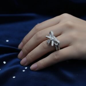 Elegant Bow Diamond Style Ring – Silver Finish Statement Ring