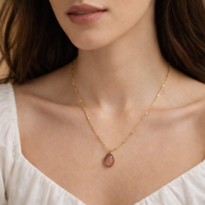 Elegant Pink Crystal Pendant Gold Chain Necklace