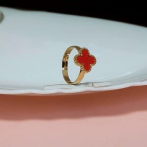 Red Clover Gold Adjustable Ring – Elegant Statement Ring for Women