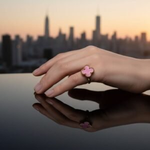 Pink Clover Gold-Plated Adjustable Ring