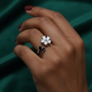 Floral Butterfly Adjustable Ring – Silver Sparkle Edition